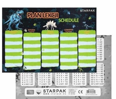 Plan lekcji z tabliczką mnożenia Dino 2 (25szt)