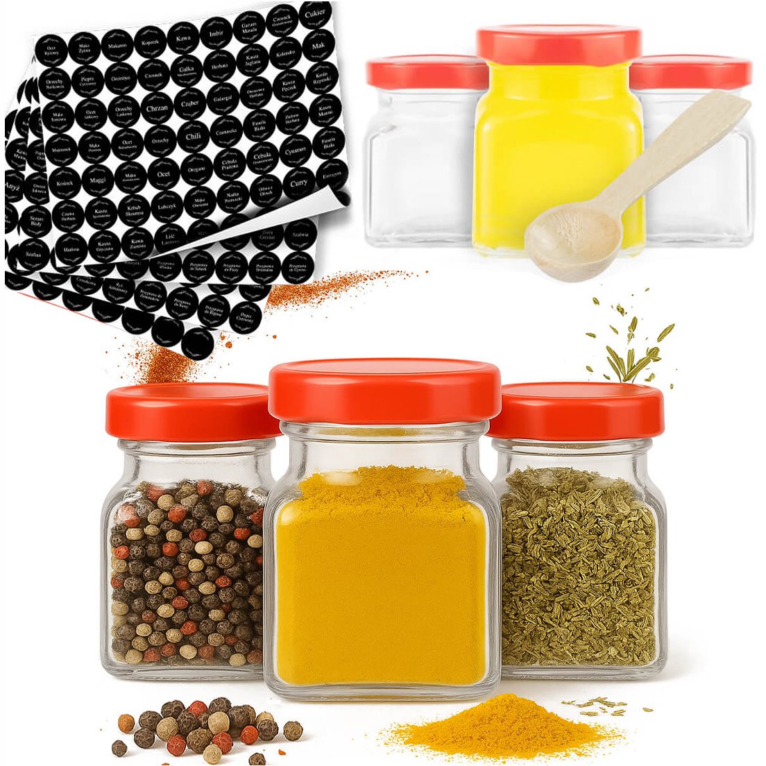 20X Słoik na przyprawy zioła herbatę miód 120ML + 252 naklejki etykiety