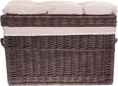 WickerPL KUFER Z WIKLINY CIEMNY SKRZYNIA Z WIEKIEM KOSZ NA BIELIZNĘ I ZABAWKI Z OBSZYCIEM 70X43 H44 CM