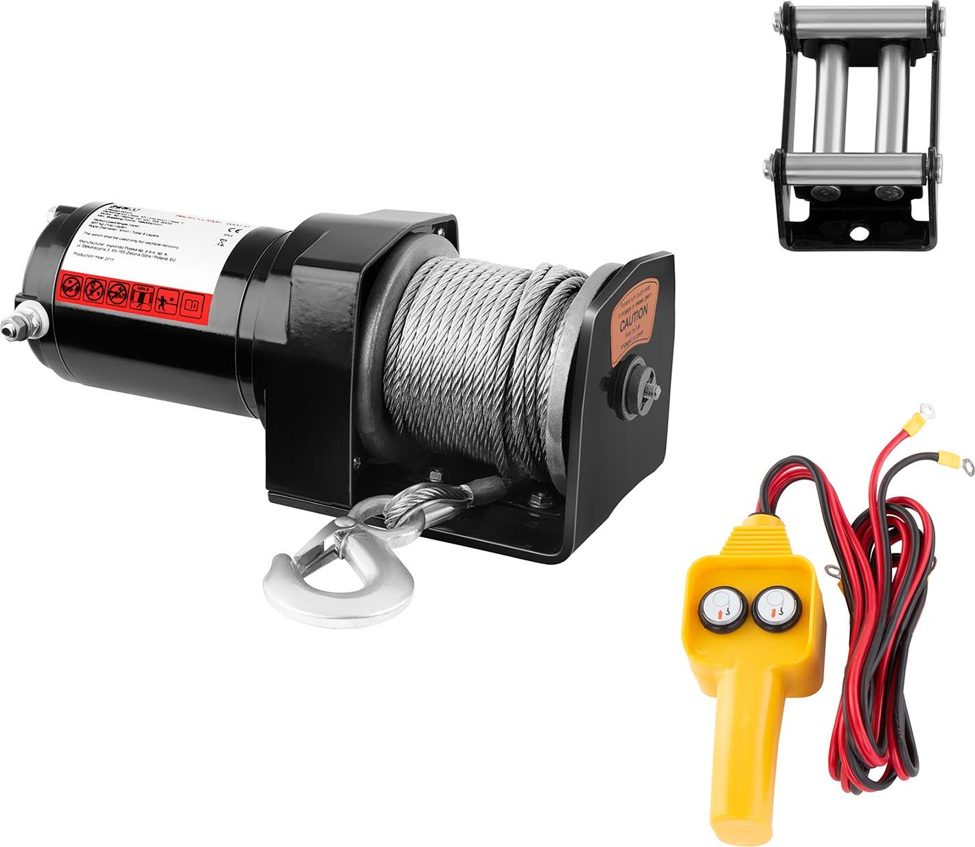 MSW Wyciągarka linowa terenowa off road do samochodu lina 15 m uciąg 907 kg + Pilot Wyciągarka linowa terenowa off road do samochodu lina 15 m uciąg 9