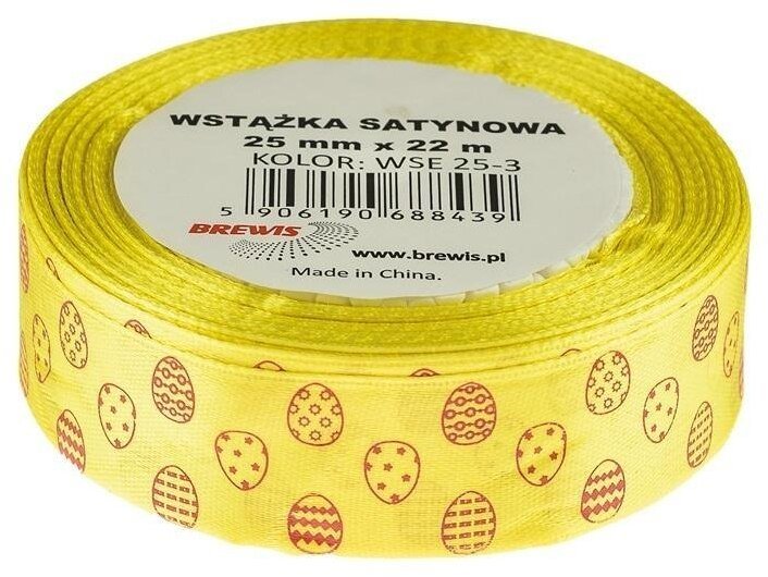 Wstążka satynowa wielkanocna żółta 25mmx22m