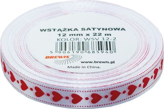 BREWIS Wstążka satynowa serca 12mm kolor 2 Brewis