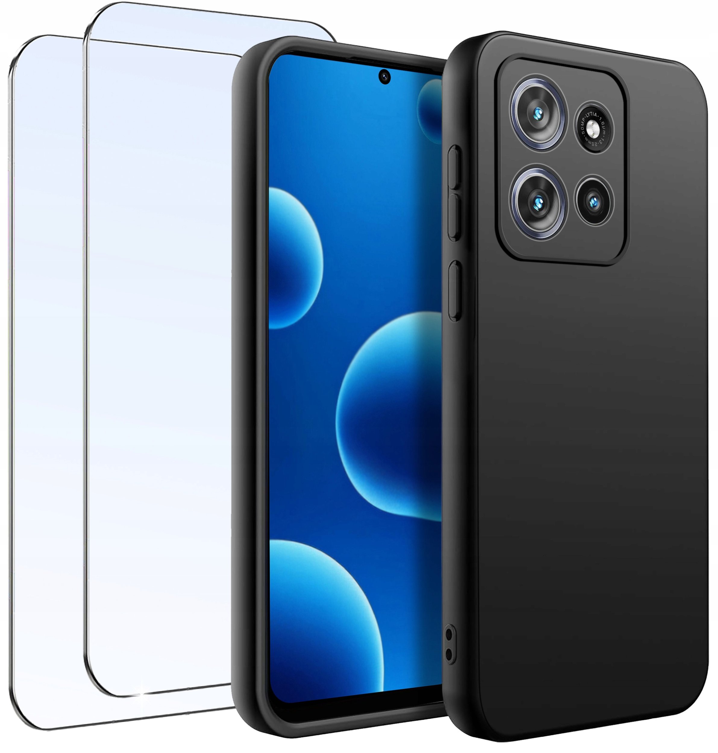 ZESTAW Etui do Motorola G86 |G86 Power Matowe Czarne Silikon 2 SZTUKI SZKŁO