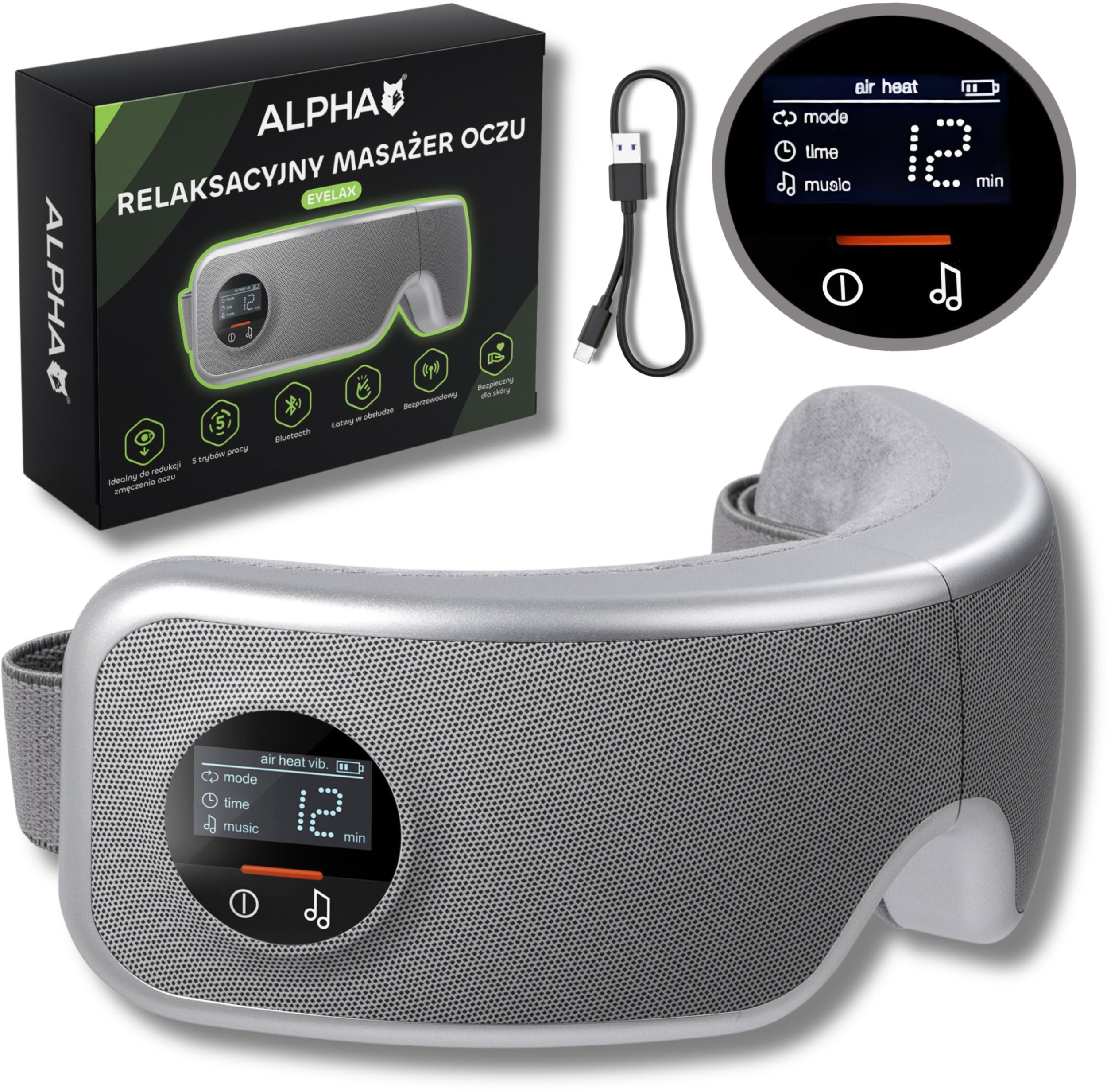 INTELIGENTNY MASAŻER OCZU SKRONI EYELAX SHIATSU UCISKOWY PODGRZEWANY ALPHA