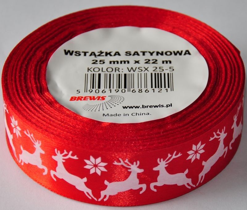 BREWIS Wstążka satynowa BREWIS Boże Narodzenie 25mm x 22m kolor 5 Brewis