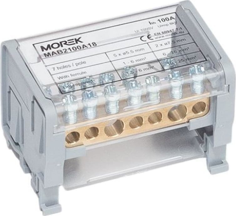 MOREK Blok dystrybucyjno-rozdzielczy MOBLOCK 2-polowy 1000V 100A-7 2x25mm2 + 5x6mm2, TS35 MAB2100A18