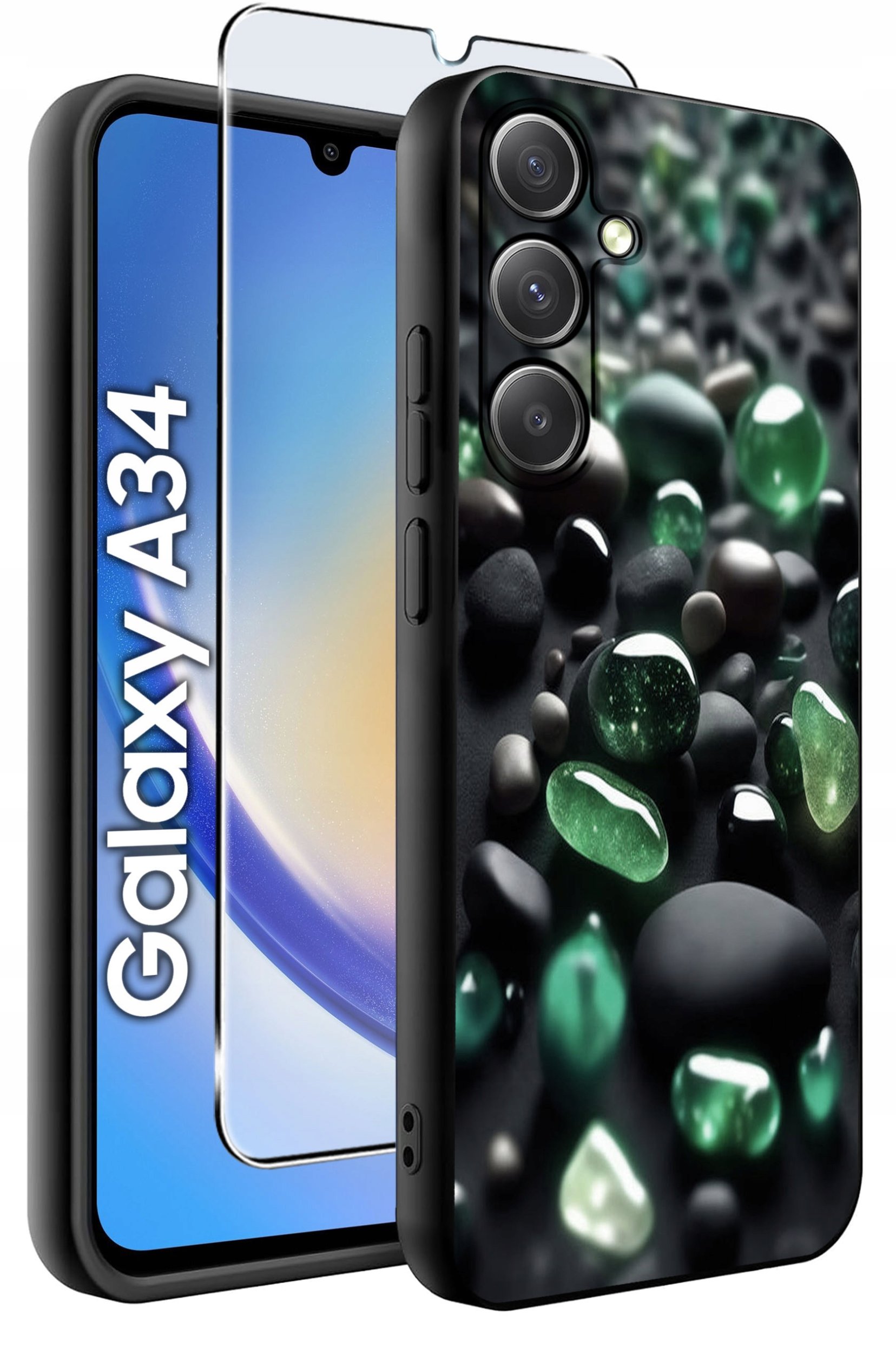 ETUI do Samsung A34 5G WZORY | SILIKONOWE MATT CASE + SZKŁO 9H