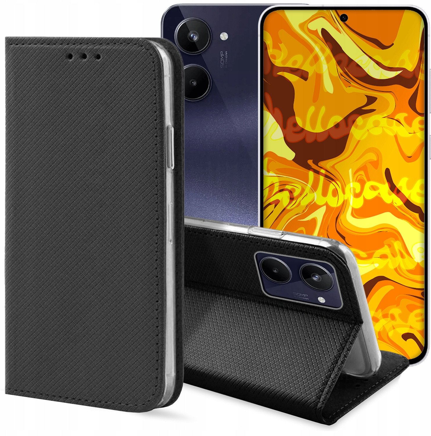 ETUI Z KLAPKĄ DO REALME 10 4G CZARNE ZAMYKANE MAGNETYCZNE KABURA OCHRONNE