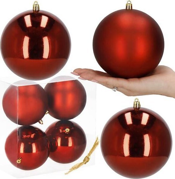 Springos Bombki choinkowe 4 szt. ozdoby świąteczne zawieszki 12 cm czerwone UNIWERSALNY