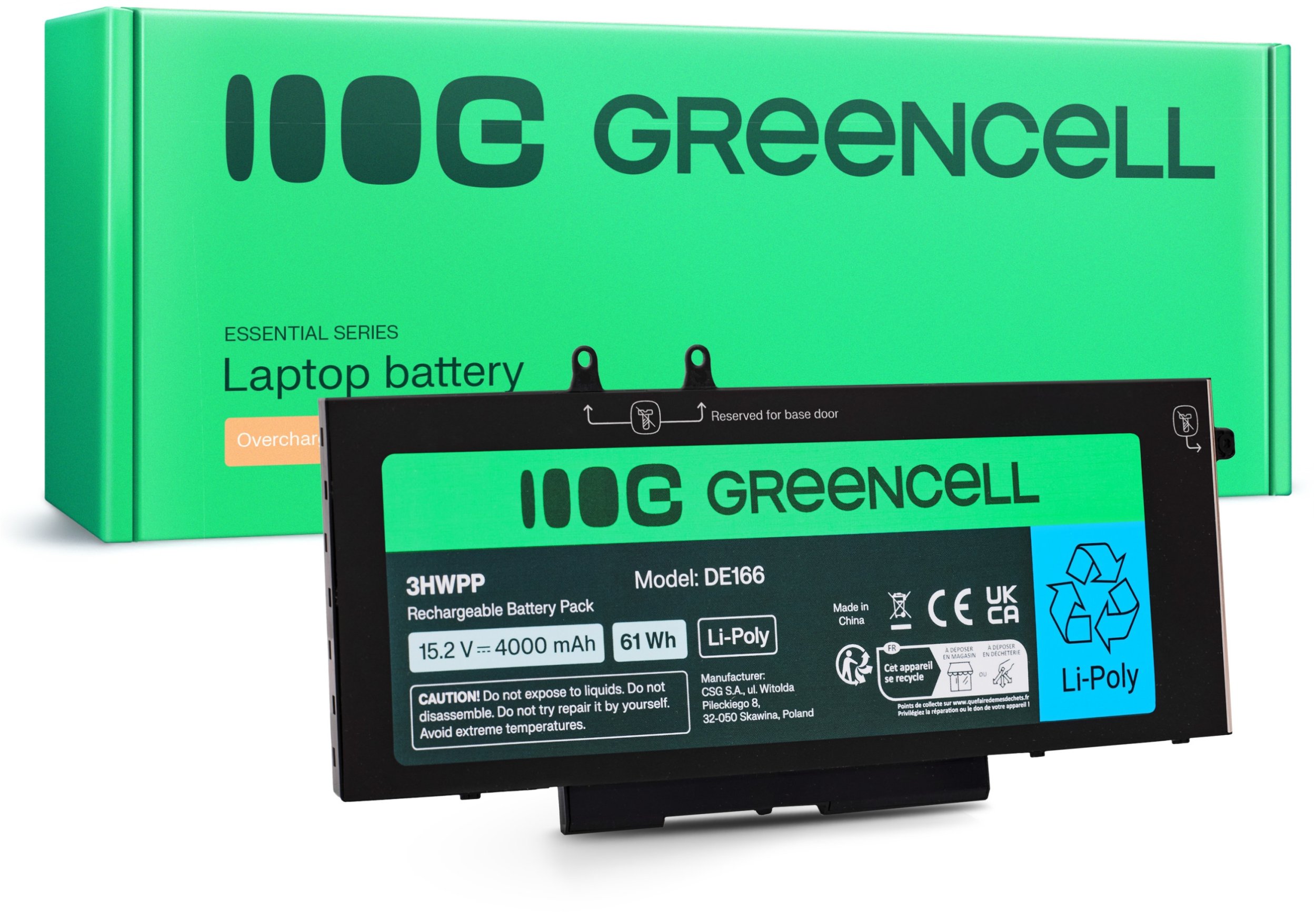 GREEN CELL BATERIA DE166 DO DELL 3HWPP LATITUDE 5400, 5401, 5410, 5411, 5500, 5501, 5510, 5511, 7591 4000MAH 15,2V