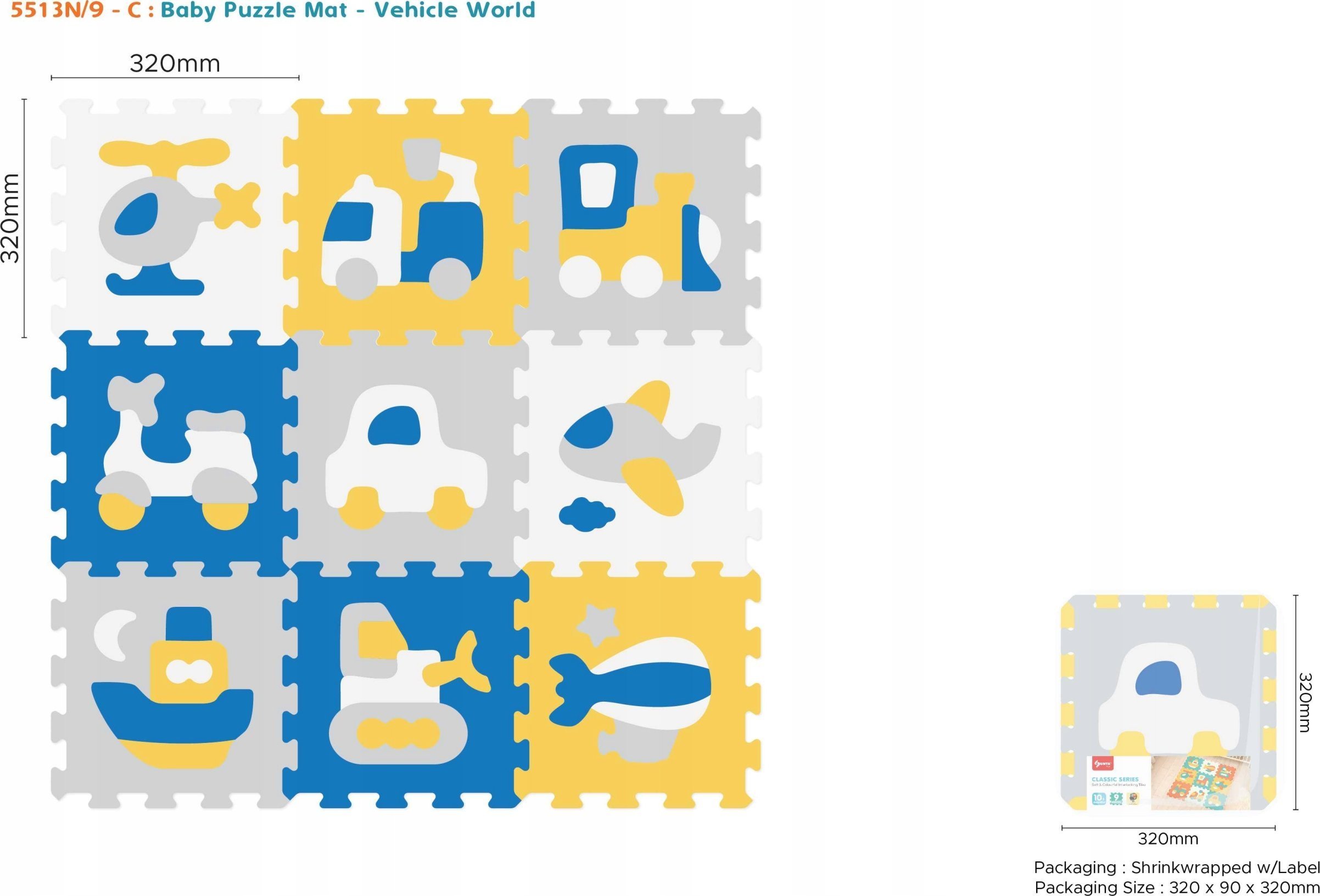 Mata z 9 Puzzli Pojazdy dla dzieci 10m+ Pianka EVA + Układanka pojazdy maszyny + Składanie figur 3D