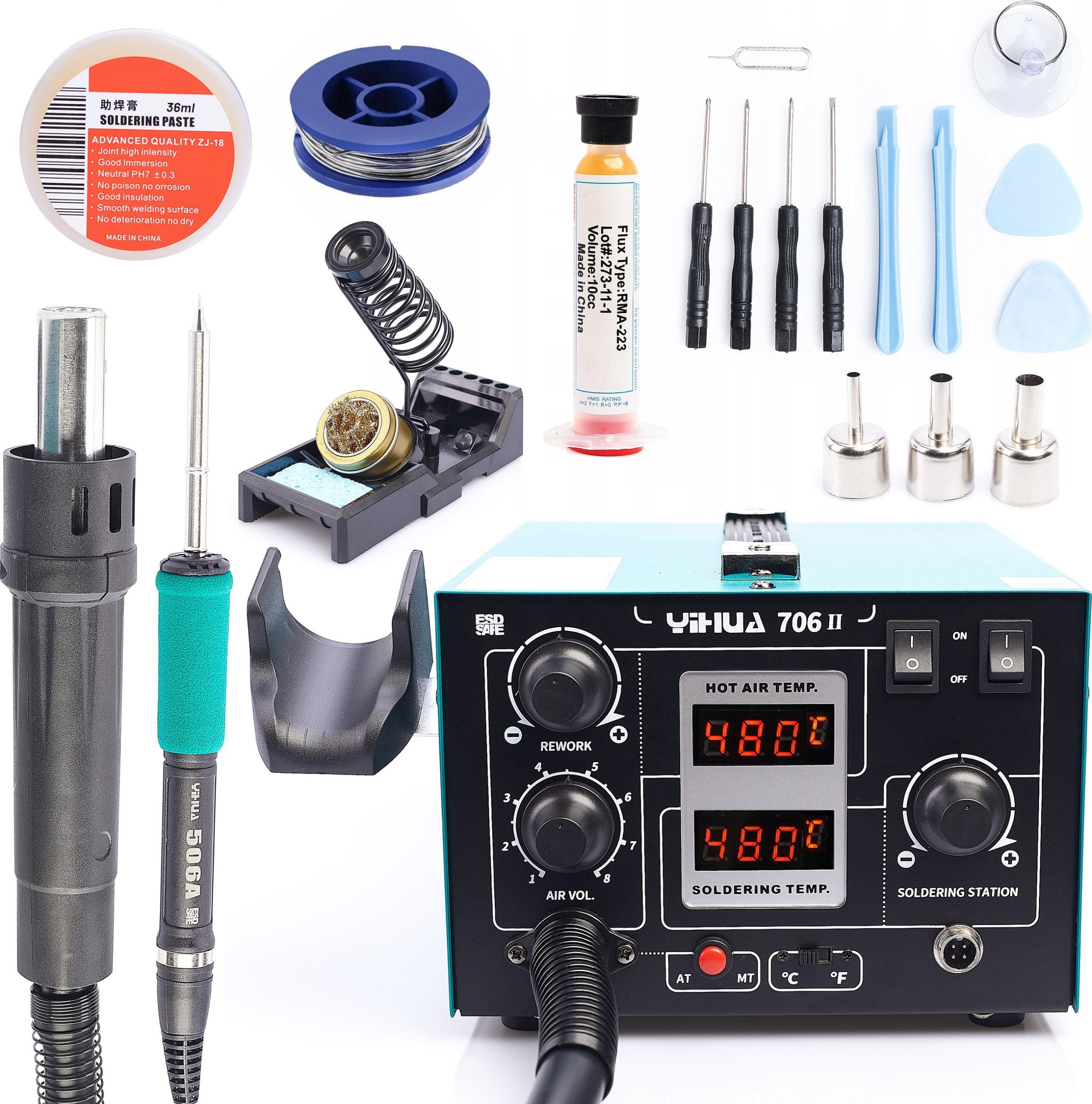 Stacja Lutownicza Hot-Air Lutownica Yihua 706 II Pasta Topnik Cyna Narzędzia