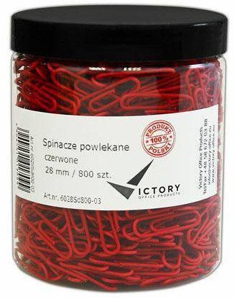 Victory Office Product SPINACZE BIUROWE VICTORY OFFICE 28MM 800 SZT. OKRĄGŁE POWLEKANE CZERWONE SŁOIK DUŻY
