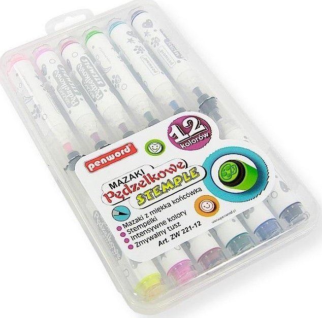 Mazaki pędzelkowe ze stemplami 12 kolorów