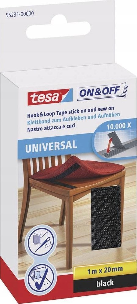 Tesa ON&OFF taśma rzepowa przyklejanie i szycie 20mmx100cm 6szt czarny