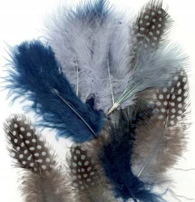 Vrige Fjer marabou mix 18stk petroleum nuancer
