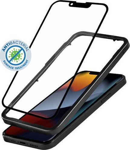 Crong Crong Anti-Bacterial 3D Armour Glass - Szkło hartowane 9H na cały ekran iPhone 14 Pro + ramka instalacyjna