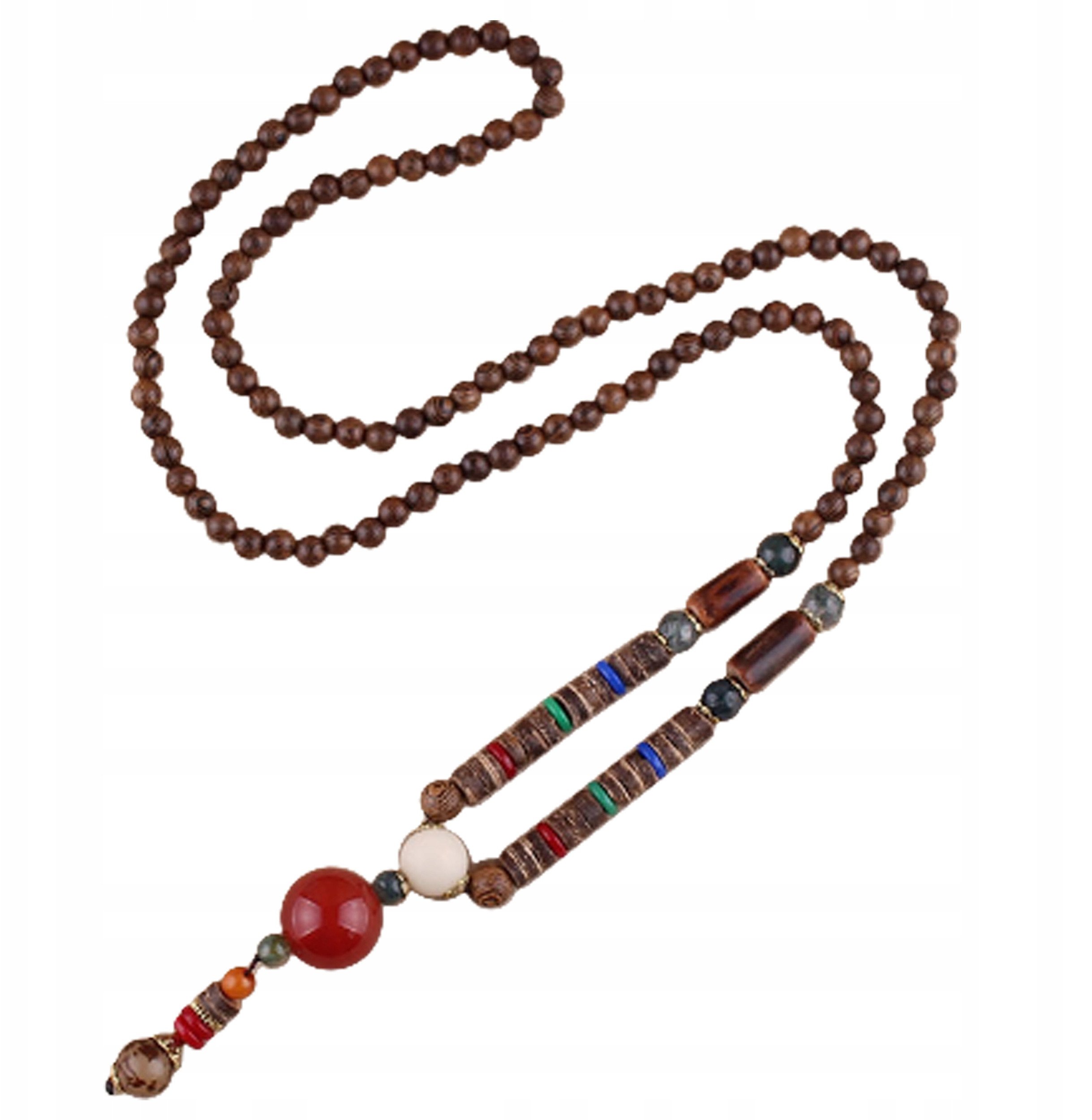 Naszyjnik Drewniany NEPAL BUDDYJSKI MALA Tybetański KORALiKI TALIZMAN HMADE