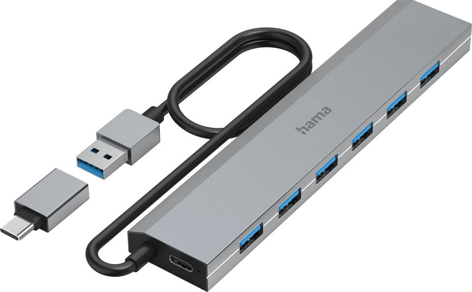 HUB USB Hama Hama USB Hub, 7 Ports, USB 3.2 Gen 1, 5 Gbit/s, incl. USB-C Adapter and PSU