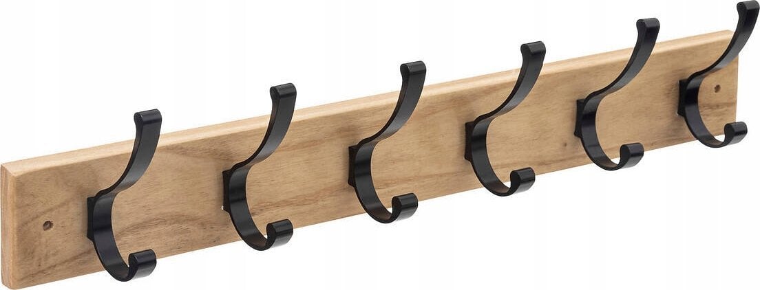5five Ścienny wieszak do przedpokoju z drewna paulownia, 6 metalowych haczyków