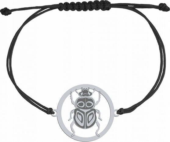 Radziszewska Jewellery Bransoletka Srebrna ze Skarabeuszem 925 Sznurek Prezent GRAWER GRATIS