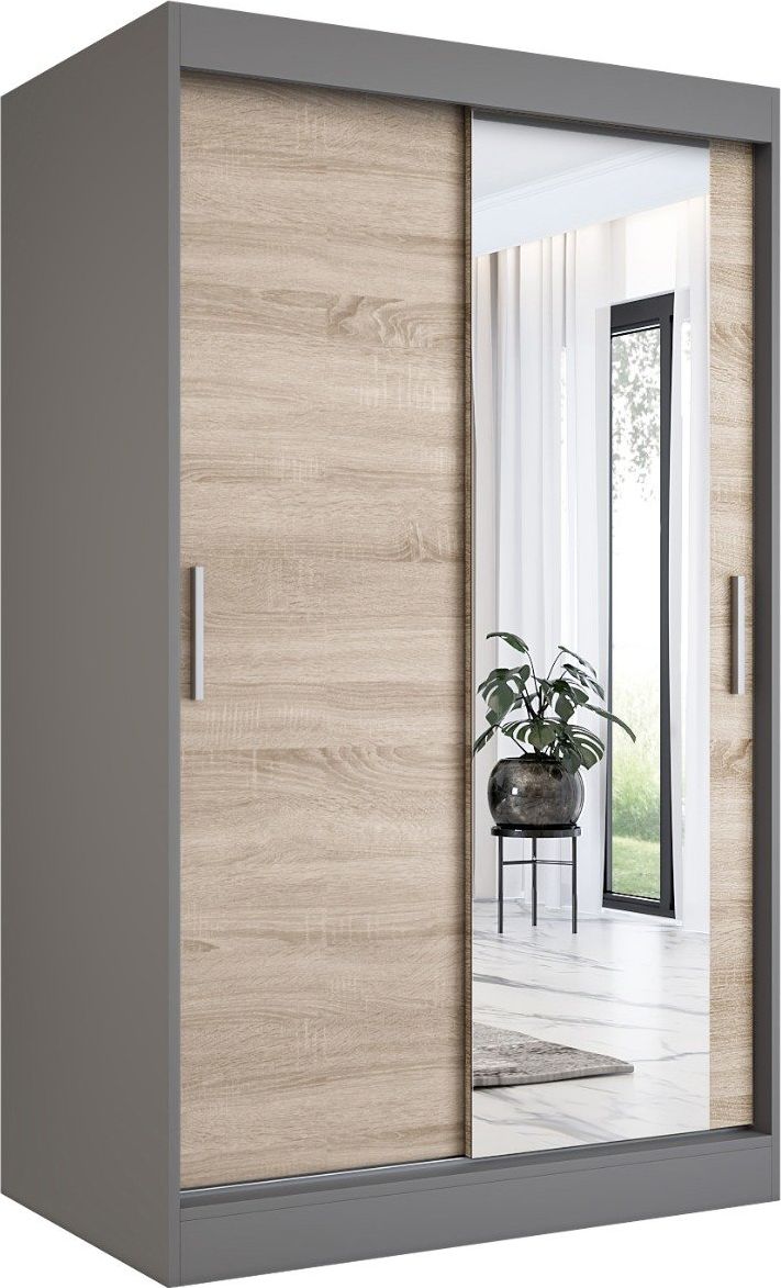 MKPOL Szafa przesuwna MODUO COMFORT 120 antracyt/dąb sonoma z lustrem po prawej