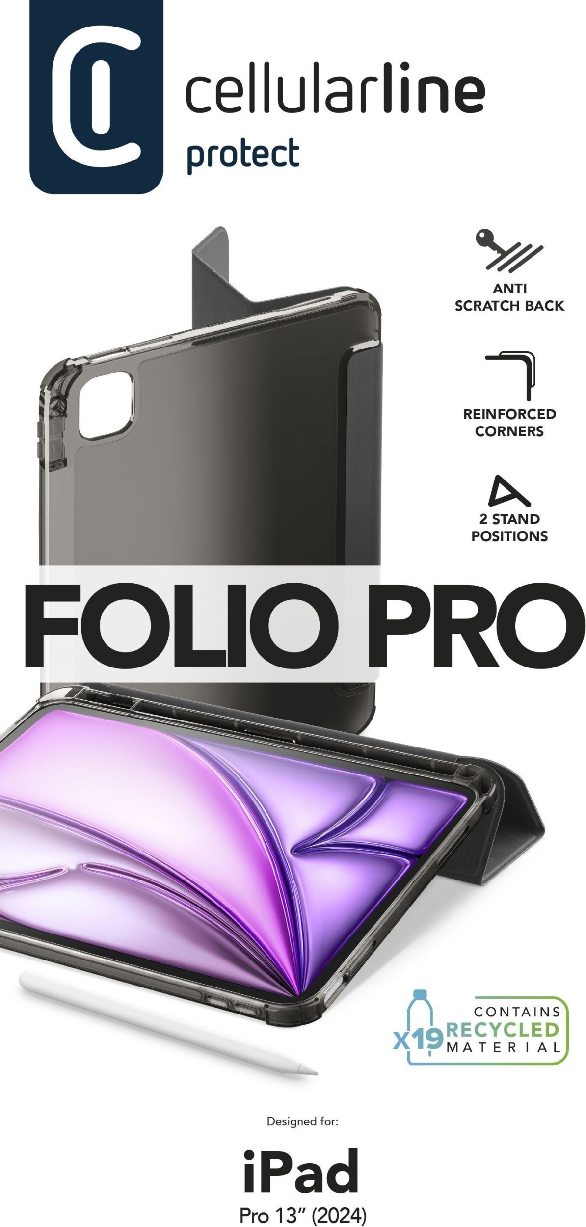 Cellularline Folio - iPad Pro 12.9" Tablet case with stand function, Folio, Apple, iPad Pro 12.9", 32.8 cm (12.9"), 413 g