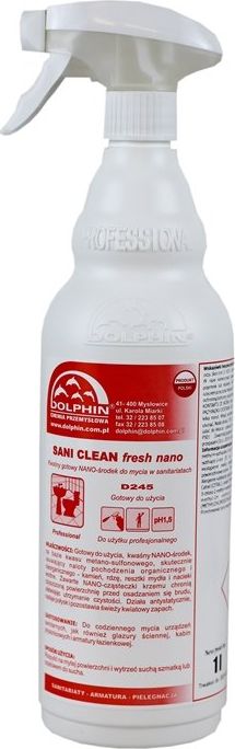 Dolphin Dolphin Sani Clean fresh nano rūgštinė, paruošta naudojimui priemonė, skirta paviršių valymui (Nukalkintoja) ANTI-KALK 0,75 L (pH 1,5)
