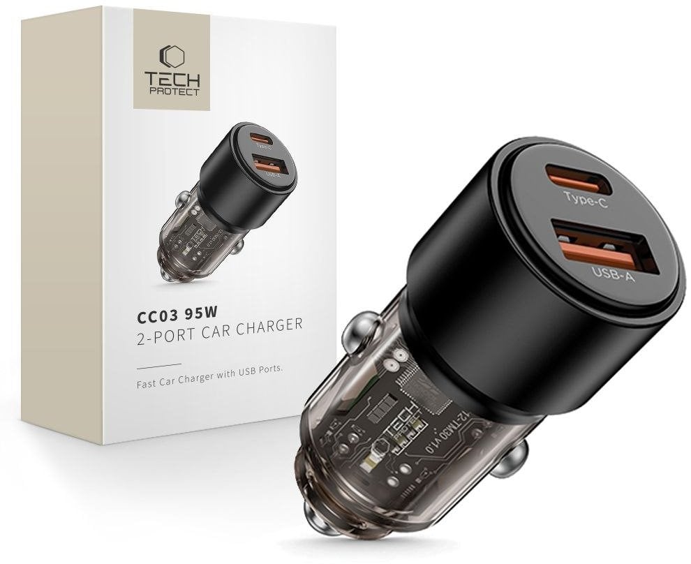 TECH-PROTECT CC03 2-PORT CAR CHARGER PD95W/QC3.0 BLACK