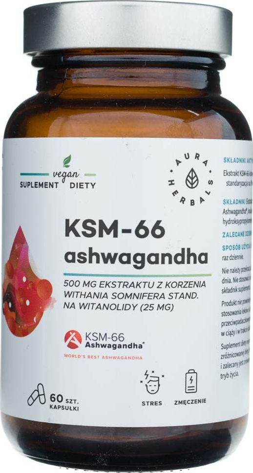 Aura Herbals Aura Herbals Ashwagandha KSM-66 Korzeń 500 mg - 60 kapsułek