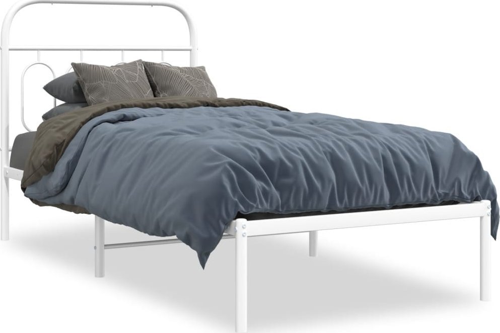 vidaXL vidaXL Metalowa rama łóżka z wezgłowiem, biała, 90x200 cm