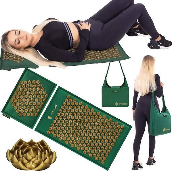 Springos Mata z kolcami do akupresury, z poduszką, do masażu, na ból, z lnu i włókna kokosowego UNIWERSALNY