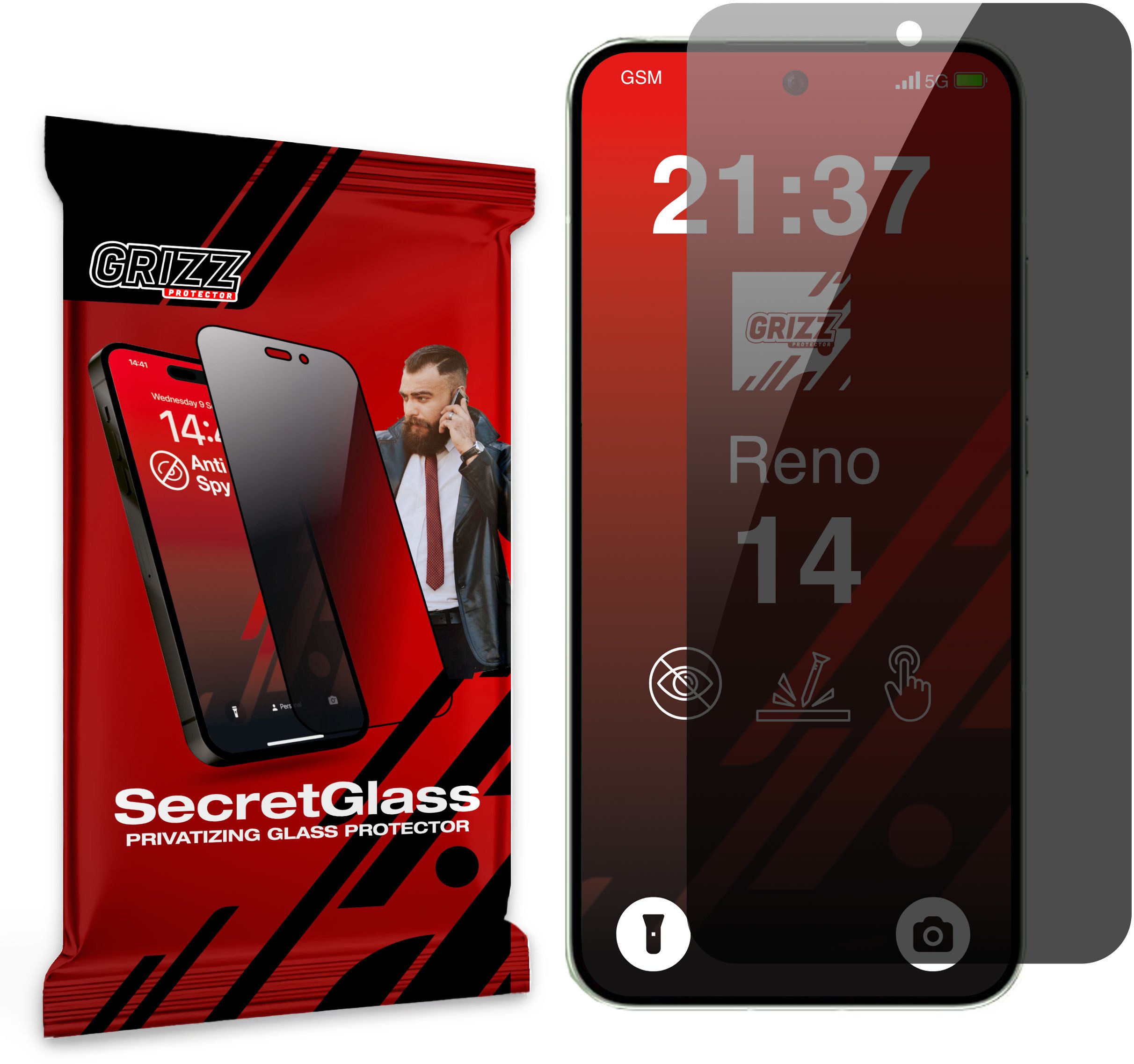 Matowe szkło prywatyzujące GrizzGlass SecretGlass do Oppo Reno14