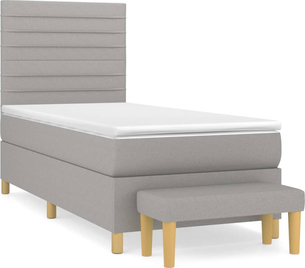 Łóżko Kontynentalne Z Materacem, Jasnoszare, Tkanina, 80X200 Cm