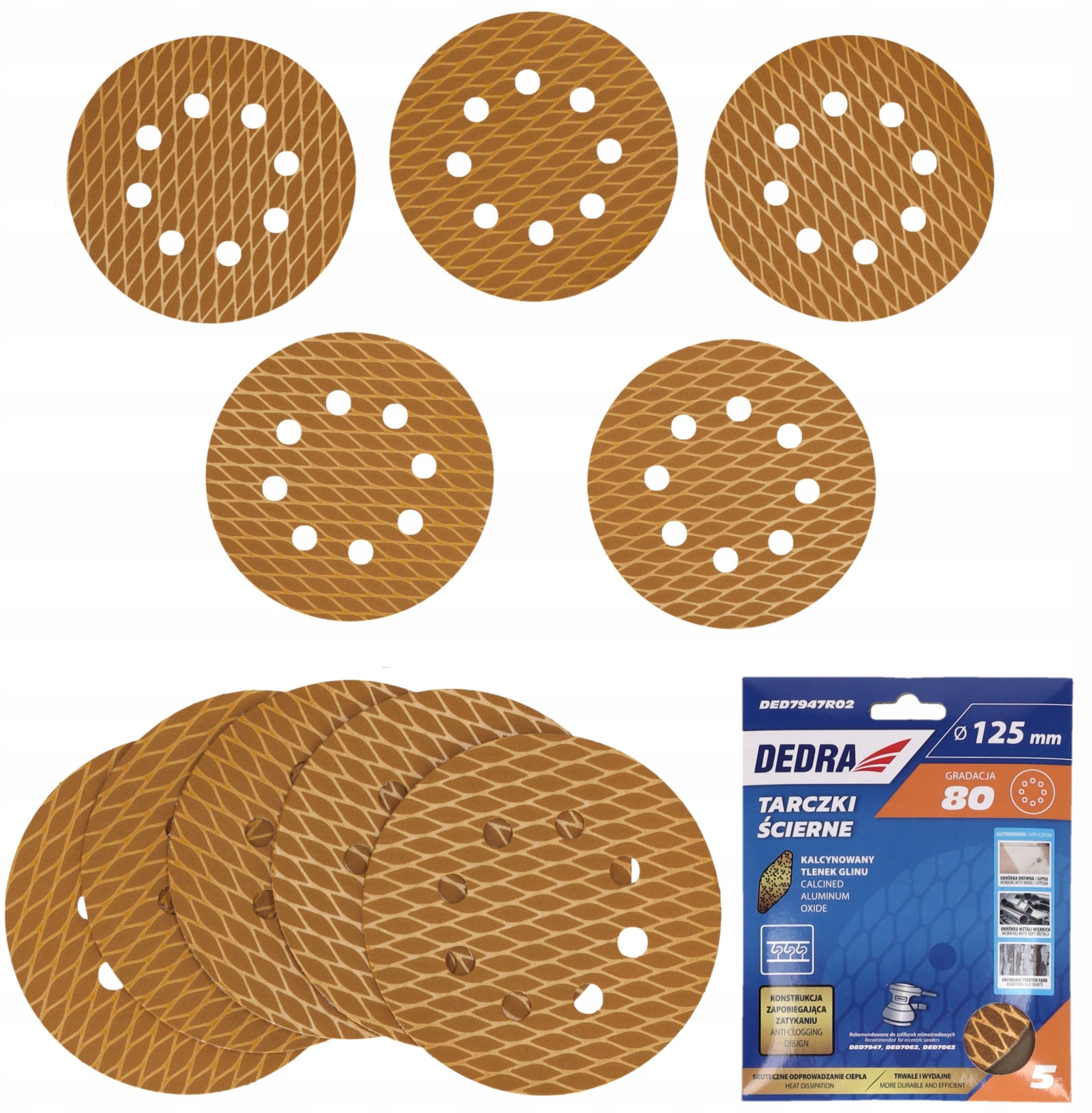 Tarczki ścierne Anti-clog 125mm, #80, rzep, zestaw 5szt