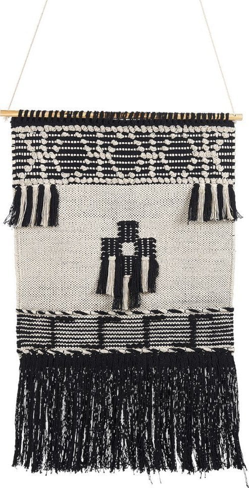 Beliani Dekoracja ścienna z frędzlami bawełniana beżowo-czarna LARKANA