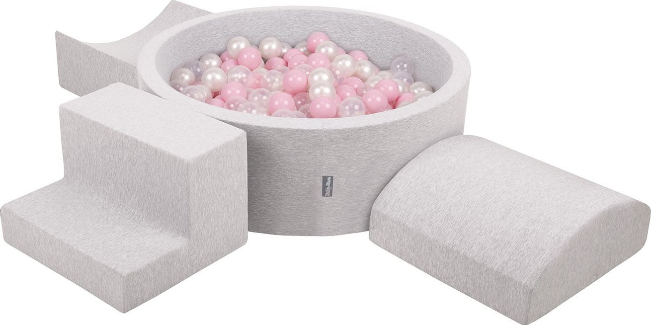 KiddyMoon KiddyMoon Piankowy plac zabaw PPZP-OK30D-134 z piłeczkami jasnoszary: pudrowy róż-perła-transparent basen 300/rampa L/półwałek L/schodek Zab