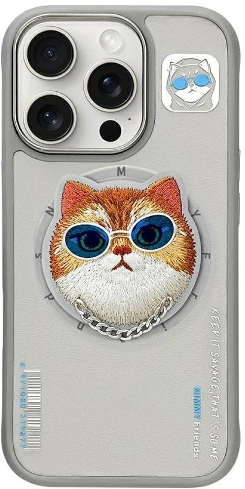 NIMMY futerał GLASSES COOL CAT kompatybilny z MagSafe do IPHONE 16 Pro szary