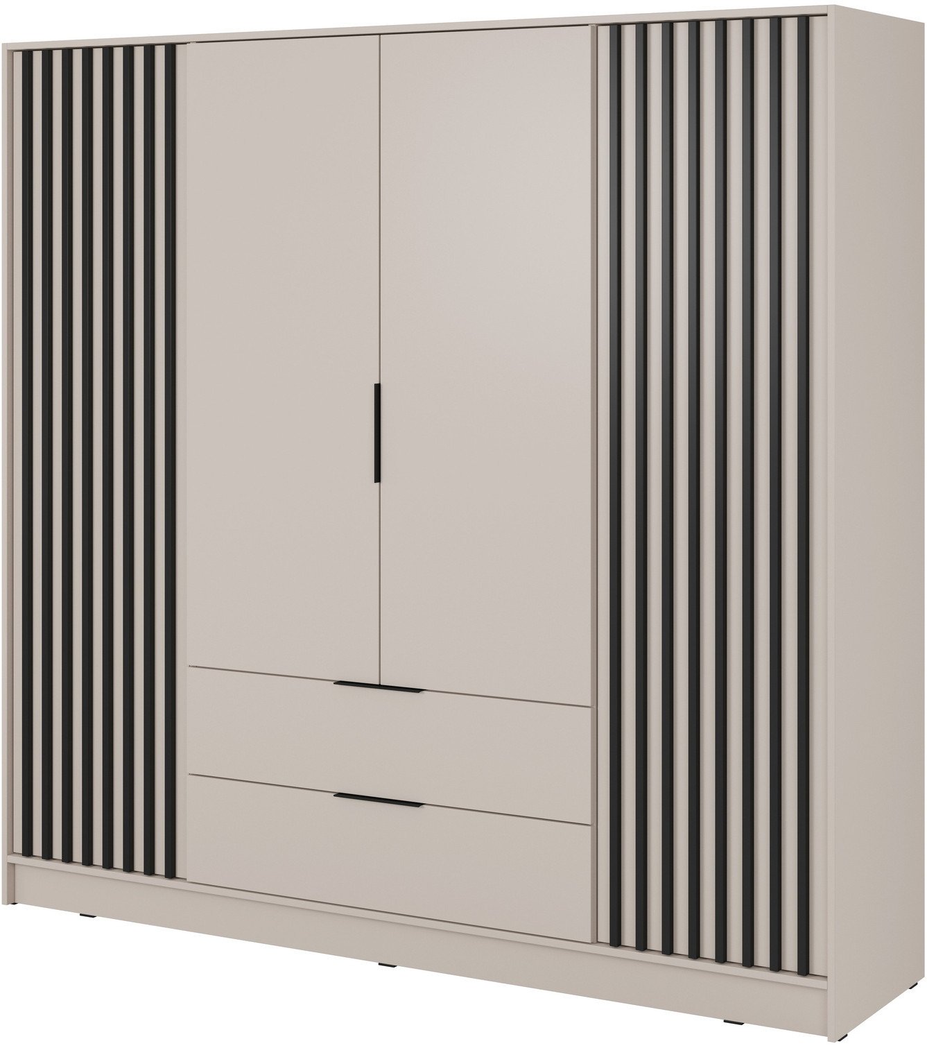 Szafa Stilo w kolorze cashmere czterodrzwiowa z szufladami i lamelami na froncie