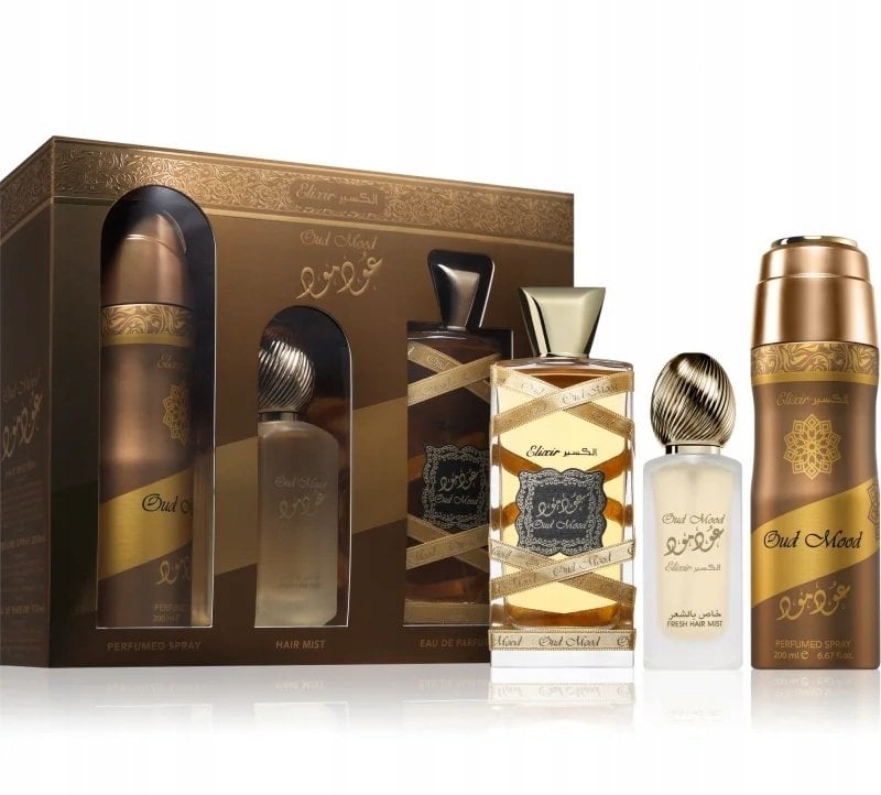 SET LATTAFA Oud Mood Elixir EDP spray 100ml + HAIR MIST 50ml + DEO spray 200ml