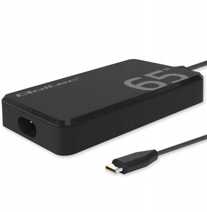 Ładowarka sieciowa Qoltec 65W GaN Super Fast SLIM | PD | 5-20V | 3.25A | USB-C 3.1 | Laptop | MacBook | Smartfon | +kabel