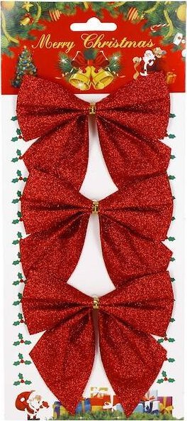 Springos Kokardka świąteczna na choinkę 3 szt. brokatowa zawieszka choinkowa czerwona UNIWERSALNY