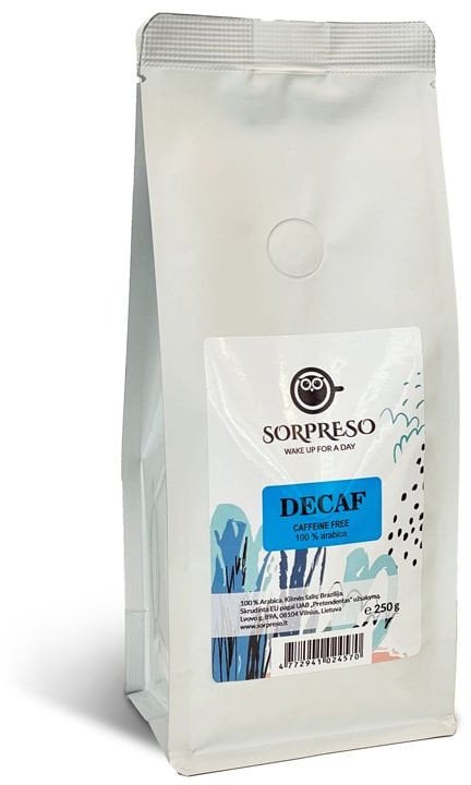 Kavos pupelės be kofeino SORPRESO Brazil Swiss water DECAF (250g)