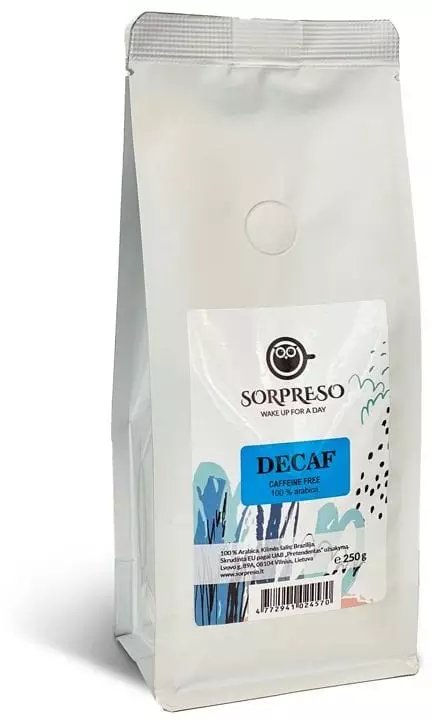 Kavos pupelės be kofeino SORPRESO Brazil Swiss water DECAF (250g)