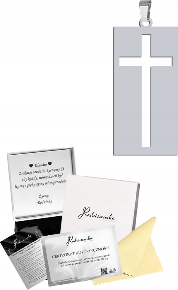 Radziszewska Jewellery Medalik z Krzyżykiem Srebro 925 Prezent Komunia ŻYCZENIA GRATIS