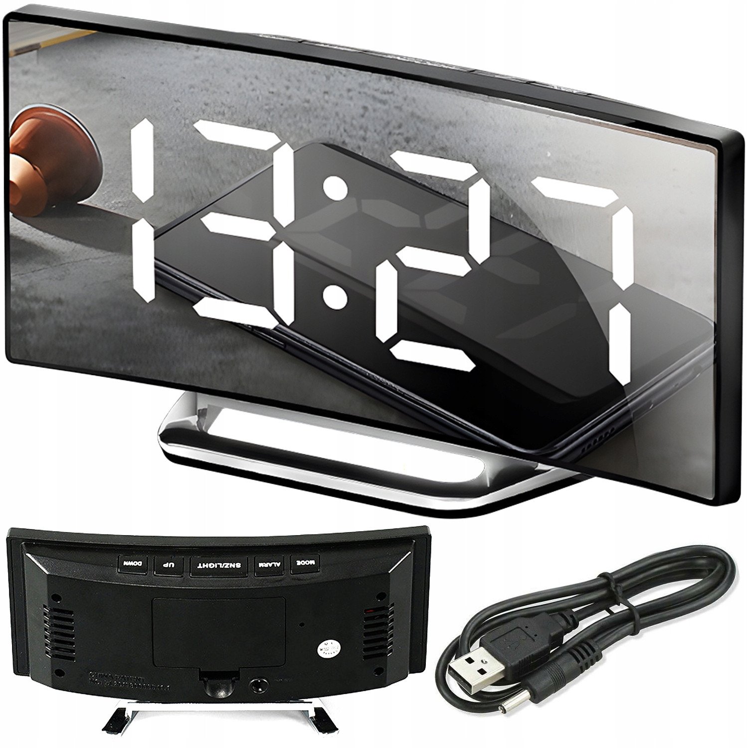 ZEGAR ELEKTRONICZNY MIRROR CLK-03 BIAŁE CYFRY