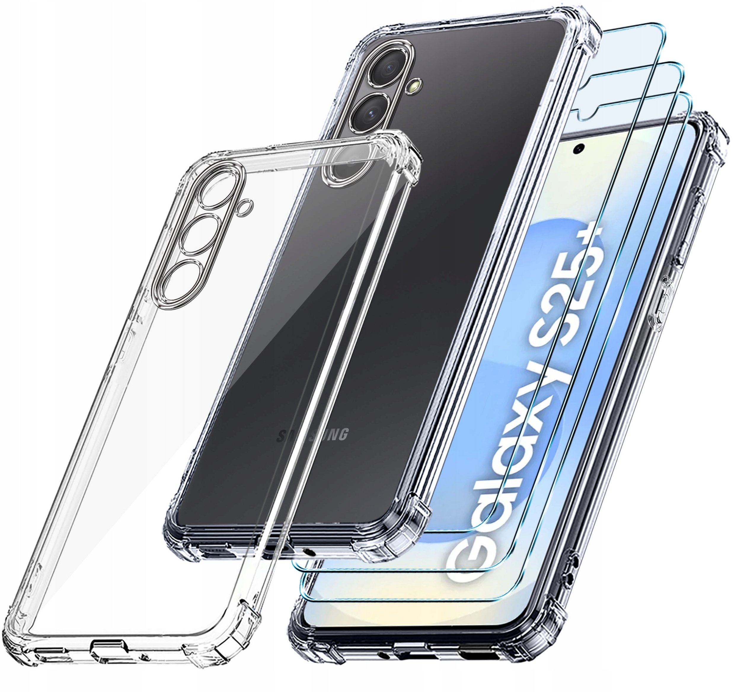 ZESTAW Etui do Samsung S25+ Plus ANTI-SHOCK CLEAR WZMACNIANE 3 SZTUKI SZKŁO