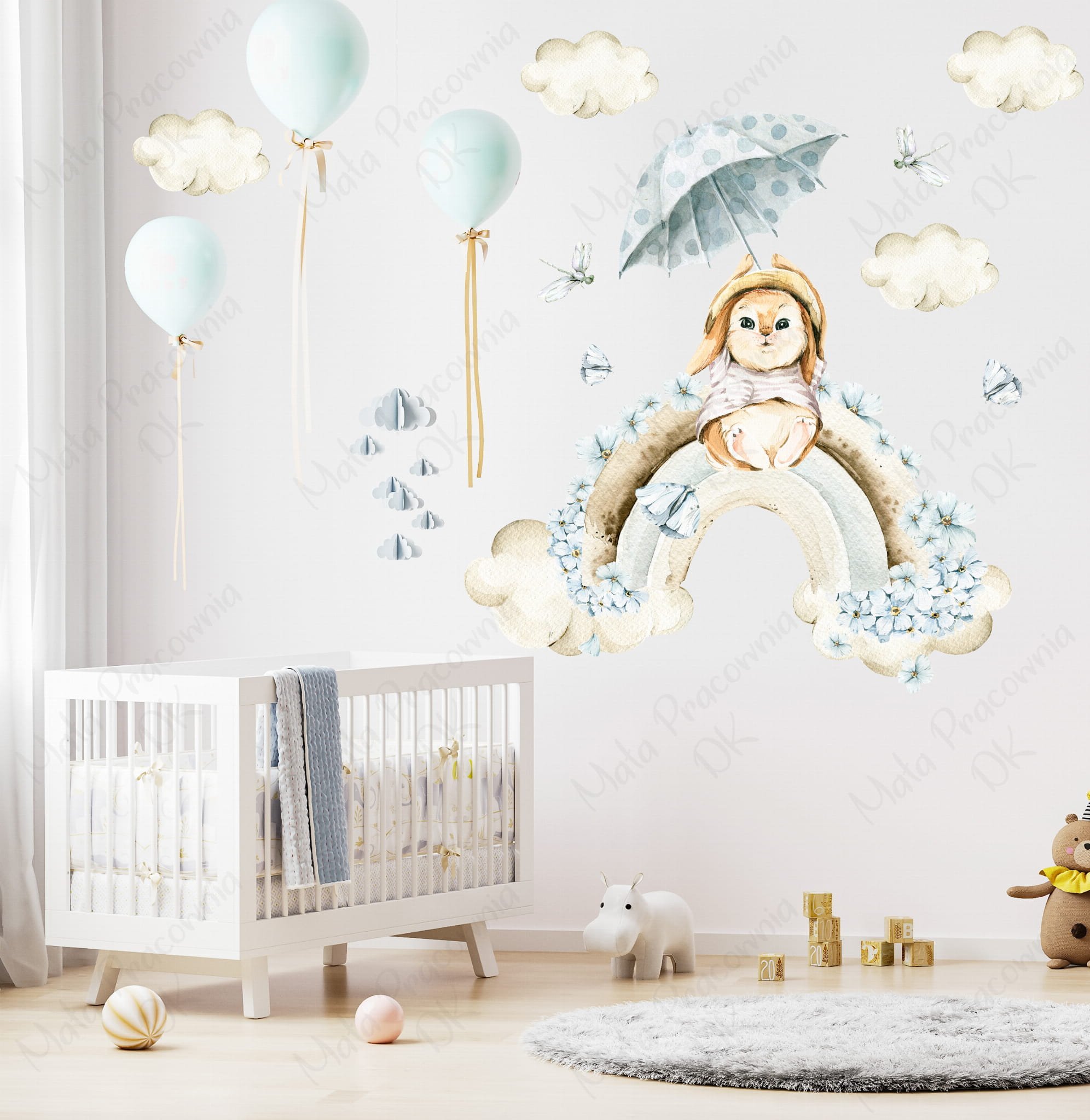 Mała Pracownia DK Pastelowe króliczki, tęcza, chmurki - akwarelowa kolekcja Nr.3