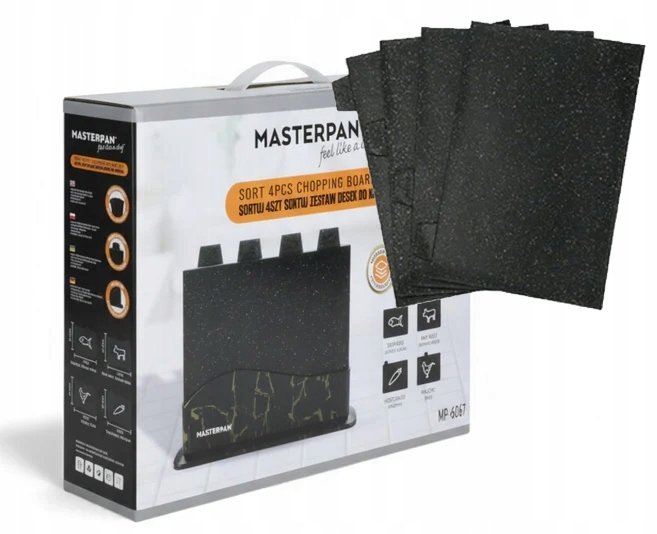Deski do krojenia Masterpan MP-6067. Zestaw 4 szt. + stojak