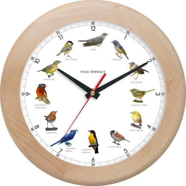 Atrix Zegar z głosami ptaków Atrix ATW301PT1 JES SW Drewniany uniwersalny